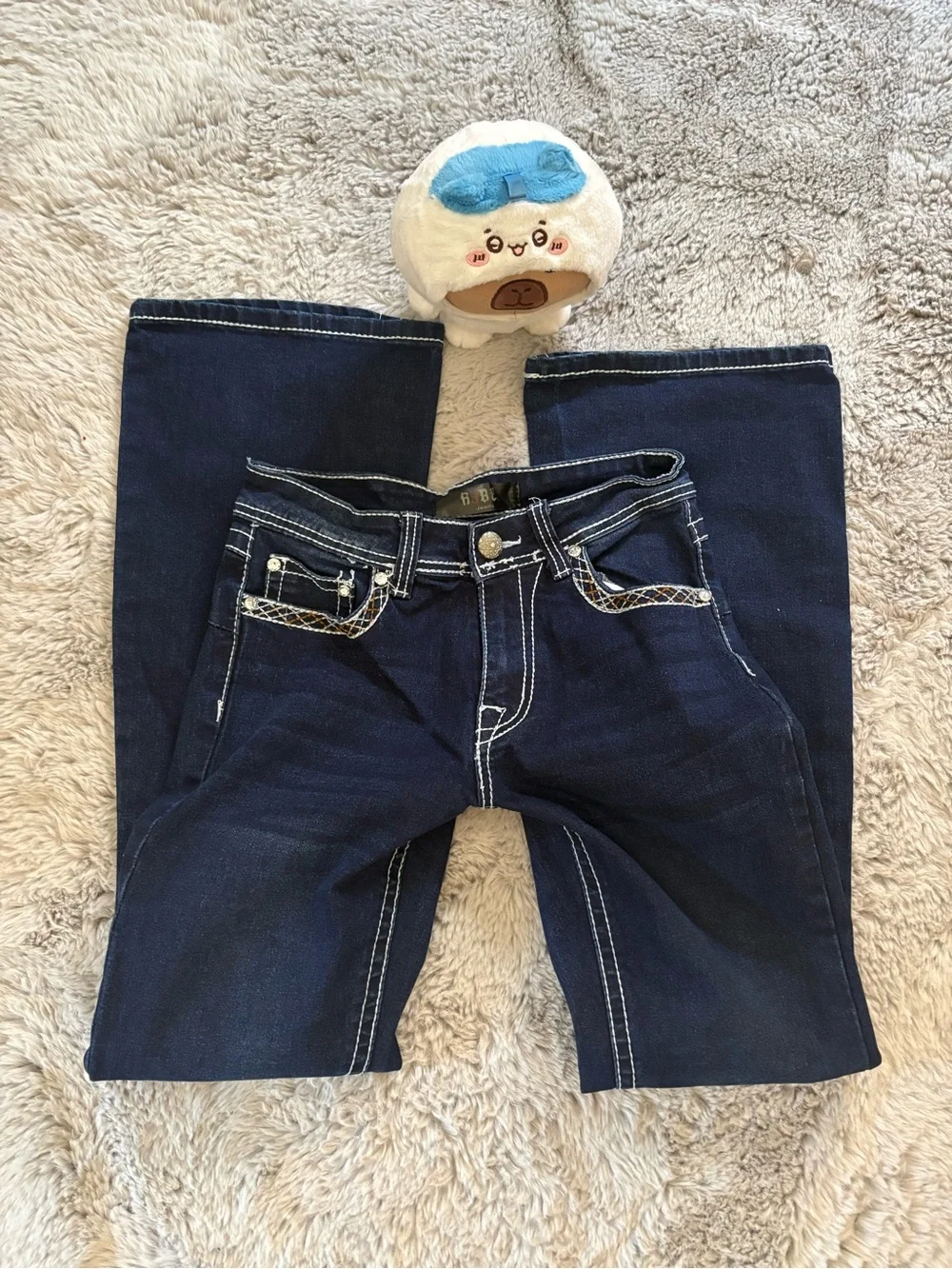 Hudson Jeans Dark Blue Boot Cut Jeans with Beaded Embroidered Pockets